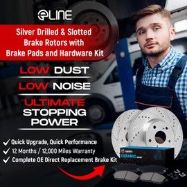 R1 Concepts Front Brake Kit For 1994-1998 Ford Mustang| Drilled Slotted Brake Rotors| Ceramic Brake Pads and Rotors Kit| Hardware included