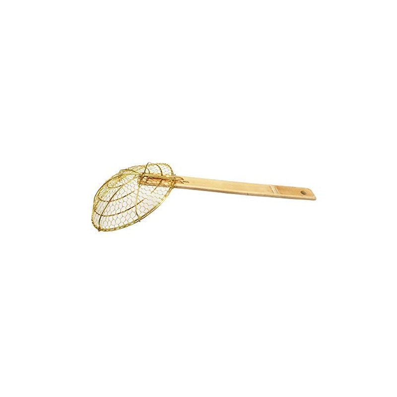 Sunrise Kitchen Supply 6" Round Brass Spider Strainer with Bamboo