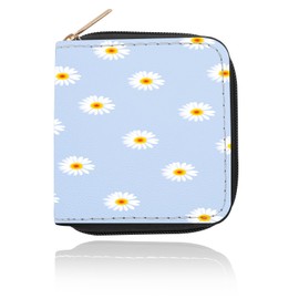 Viojrlly Small PU Leather Wallet for Women, Compact Wallet for Women, Multiple Compartments, Wallet for Women, Wallet with Card Slots and Zipper Coin Pocket, Little Daisy, Compact and simple