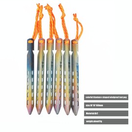 TiTo 6 Pack Titanium Tent Stakes 10X10X160mm V-Shaped Windproof Tent Nail Pegs with Carrying Pouch for Camping, Hiking, Gardening and Canopy (Colorful,10X160mm)