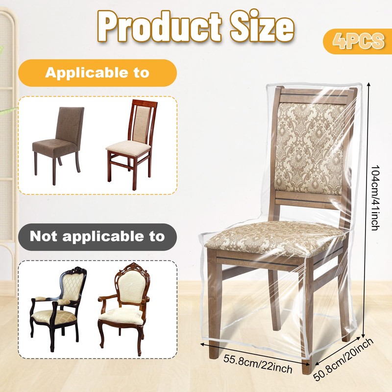 Exclaith 4 Pack Plastic Dining Room Chair Covers with Backrests