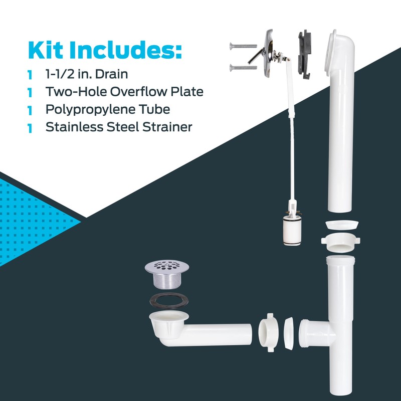 EZ-FLO 1-1/2 Inch Trip-Lever Bath Tub Drain Kit, 2-Hole Overflow