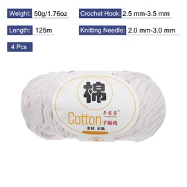 Rebower Cotton Yarn,100% Cotton Soft Knitting Yarn [for Hand DIY Bag Cushion Crocheting Knitting Project Home Decor] -4 Packages of 200g/7.05oz(Per Skein 50g/137yards)/White/Orange