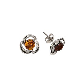 Amber Earrings, Flower Shaped Earrings Made of Amber and Rhodium-Plated 925/000 Sterling Silver Artisana-Schmuck, Baltic Amber Rhodium-plated 925/000 sterling silver, Amber