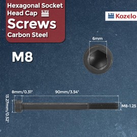 Kozelo 5pcs Socket Head Cap Screws - [M8-1.25 x 90mm] Alloy Steel Black Oxide Grade 12.9 Internal Hex Screw for 3D Printer Furniture Industrial Use, Black