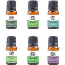 Set de 6 Aceites Esenciales Naturales 100% Puros – Aromaterapia y Meditación | Difusor, Piel, Masajes – bienestar NEEM ERFRE 10ml c/u