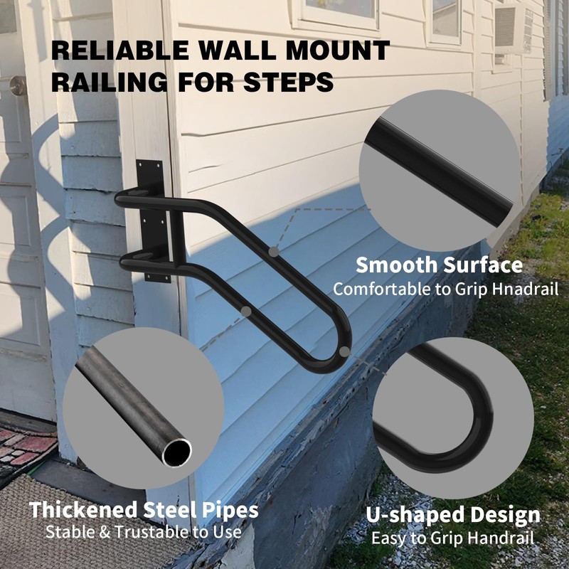 Right Side Wall Mounted handrail, Garge Door Stair Railing for