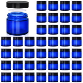 UPBUD 2oz Blue Glass Jars with Lids - 40 Pack Leakproof Small Cosmetic Containers with Inner Liners, Wide-Round Smooth Mouth, Sealable for Creams, Lotions, Essential Oils, Body Butter, Travel Samples