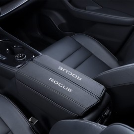 XITER 1PC Leather Center Console Armrest Cover with Side Pockets for Nissan Rogue 2021 2022 2023 2024 2025 2026 Accessories(Black Stitches)