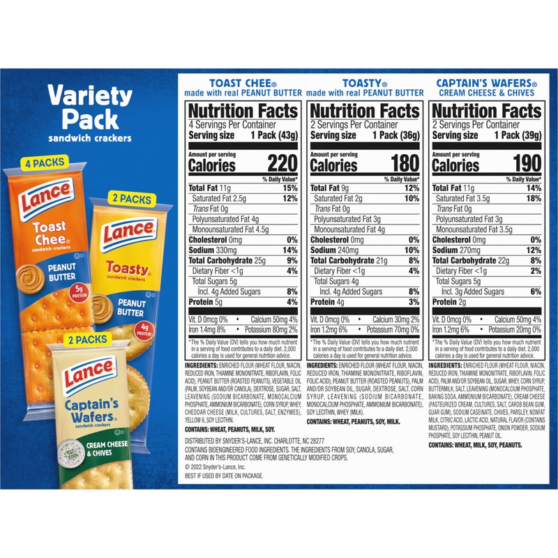Lance Sandwich Crackers, Variety Pack, 3 Flavors, 8 Individually Wrapped
