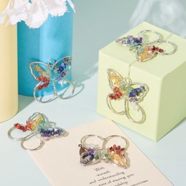 FASHEWELRY 5Pcs Life of Tree Pendant Charms Natural Gemstone Chakra Crystal Quartz Healing Pendants Silver Wire Wrapped Butterfly Shaped Tree Life Pendants for Necklace Earrings Jewelry Making