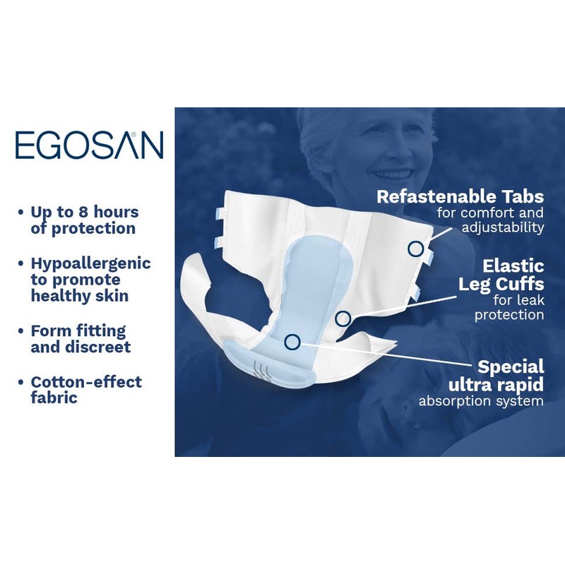 Egosan Adult Incontinence Diaper Briefs with 8 Hours of Protection