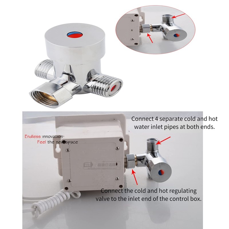 Hilitand G1/2 Hot Cold Water Mixing Valve, 3-Way Thermostatic Mixer