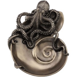Veronese Design Container of Curiosity Bronze Finish Octopus On Nautilus Shell Tray