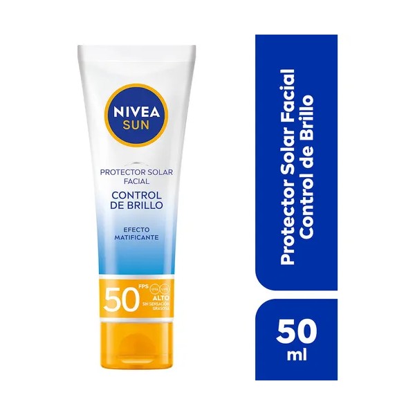 NIVEA SUN Protector Solar Facial Control De Brillo FPS50+ 50ml,
