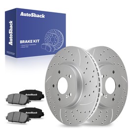 AutoShack Front Brake Kit Replacement for Honda HR-V 2017-2025 CR-V Drilled & Slotted Silver Coated Disc Brake Rotors Ceramic Brakes Pads 12.28" 312 mm TurboGuard BRK010377880