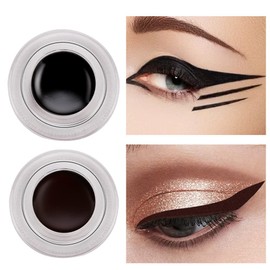 Go Ho 2PCS Gel Eyeliner,Black and Brown Eyeliner Makeup,Water-proof Smudge-proof Last for All Day Long Smooth Easy to Apply Eyeliner Gel with Brush