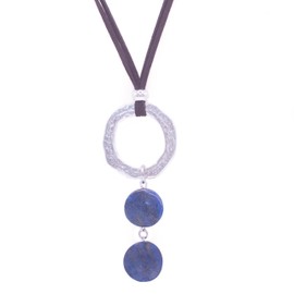 NILUXE DESIGN -Anhänger Damen Naturstein Lapislazuli - Silberanhänger Damen - Lange Halskette mit Verstellbarer Antelinenkette - Damen-Anhänger Kreis - Glücks- und Schutzamulett