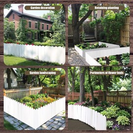 YPshuye Wooden Garden Fence Outdoor Landscape Edging Flexible Wooden Fence with Decorative Design for Garden Yard Flower Bed Planting Border Tree Fence - White - 9" H x 3.96 Ft L 2 Pack