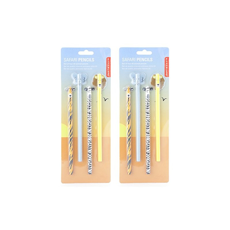 KIKKERLAND Safari Animal Pencil Set (Pack 2 of 4 Pencils)
