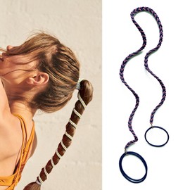 Long Hair Ties for Women, 25" Elastic No Tangle Spiral Hair Ties Damage-Free Pony Tail Holders for Thick Long Hair Motorcycle Hair Accessories for Sports- Bike Riding Swim Skiing-Navy Blue/Purple