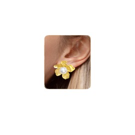 Atifober Gold Pearl Flower Earrings Large Pearl Stud Earrings S925 Sterling Silver Post Vintage Statement Chunky Flower Earrings Trendy Floral Earrings Jewelry Gifts For Women