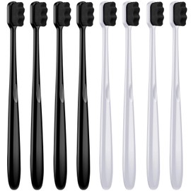 Patelai 8 Pcs Extra Soft Toothbrush Micro Nano with 20, 000 Ultra Soft Bamboo Charcoal Bristles for Adult, Sensitive Gum, Brace and Gum Recession(Black, White Handle with Black Bristle)