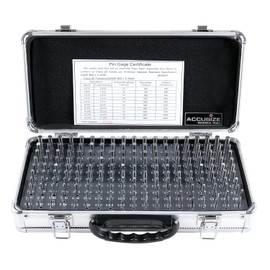 Accusize Industrial Tools - 190 Pc Precision Minus Class ZZ Pin Gauge Set, 0.061" to 0.250", 2" Length, Heat Treated, 60-62 RC, with Aluminum Case, M1(-) A