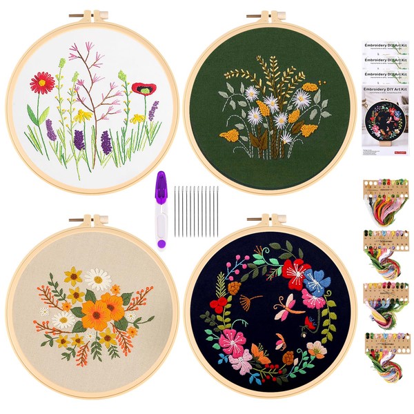 Embroidery Kit 4 Pieces Embroidery Set Beginners, Embroidery Set Adults,