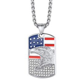 Dog Tags Necklace for Men American Flag Eagle Pendant Necklaces Women Chain Mens Silver Jewelry Patriot Gift