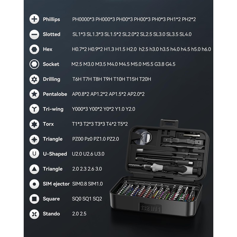 YESDEX Precision Screwdriver Set, 132in1 Magnetic Bits Screw Kit, Laptop