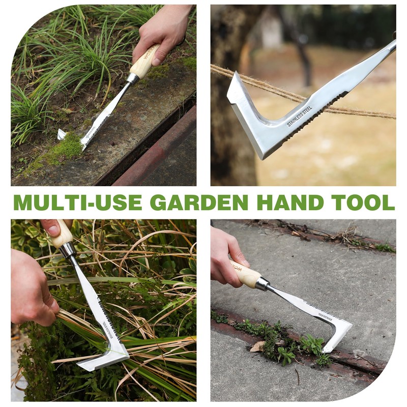 WORKPRO 30cm Weed Removal Tool with Wood Handle, Serrated Edge