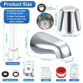 Tub Shower Trim Kit, Chrome Shower Knob 3 Piece and Bath Tub Spout, Compatible with Price/Pfister Verve 3 Handle Tub Faucet, for 1/2'' Pipe Male Thread Connection, 3/4'' IPS Pipe Inside Thread
