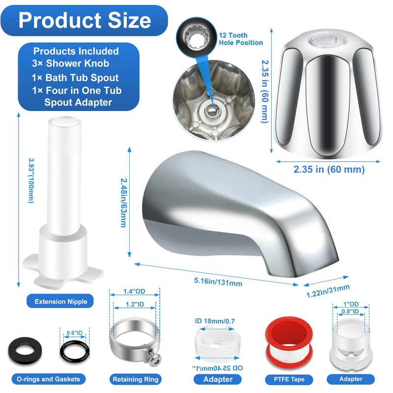 Tub Shower Trim Kit, Chrome Shower Knob 3 Piece and