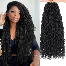 Beverlee 24 Inch Goddess Locs Crochet Hair 8 Pcak Boho Faux Locs Boho Goddess Locs Crochet Locs Pre Looped Soft Hippie Locs Synthetic Bohemian Curly Crochet Locs Hair for Black Women 1B#