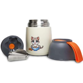 Dingiz 450ml Stainless Steel Insulated Food Jar – Double Wall Vacuum-Sealed Container Leakproof with Air Release Button, Foldable Spoon, Cute Koala & Kitty Designs for Kids & Adults