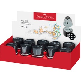 FABER-CASTELL 205249 Triple Sharpener Grip 2001, Black, 10 Sharpeners with Container for Diameter 8-10 mm