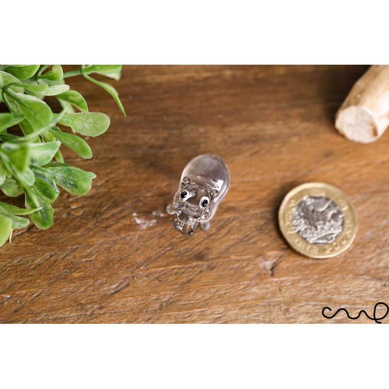 redchocol8® Tiny Handmade Little Glass Hippopotamus Grey Gloss Garden Decor
