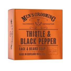 Scottish Fine Soaps Men's Grooming Thistle & Black Pepper Face & Beard Soap 100g Boxed