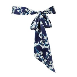 WaJuemy Dress Belt for Women Long Silk Tie Wait Belt Special Occasion Bridal Wedding Prom Formal Double Side Belts Wrap(24 Navy flower63)