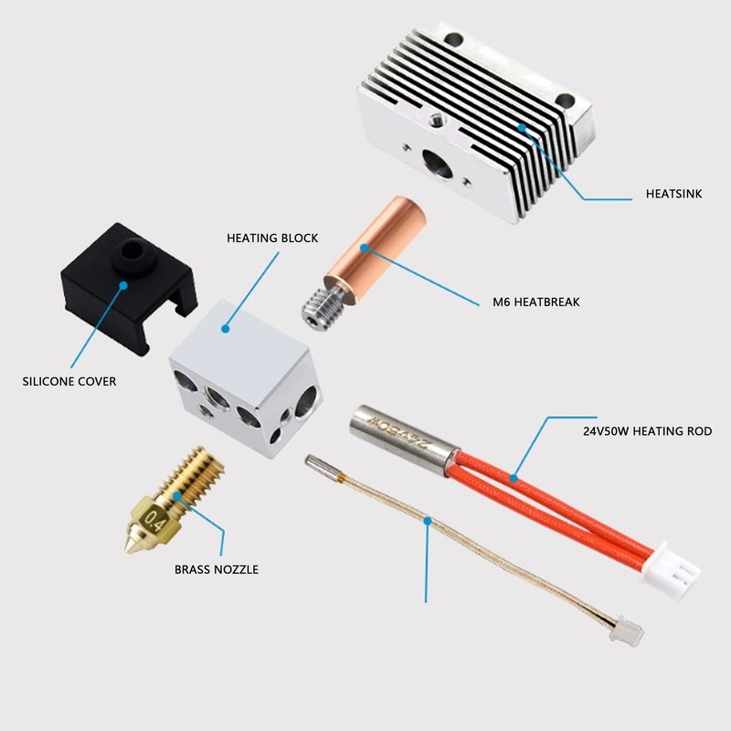 Extruder Hotend Assembly All Metal Nozzle Heating Rod Heatbreak Heatsink