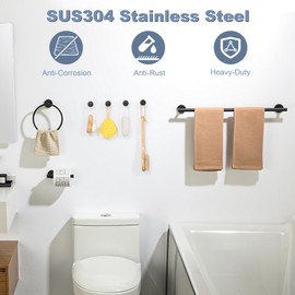 SAYAYO 7-Piece Bathroom Hardware Set Black, Includes 24 Inch Towel Bar, Towel Ring, Toilet Paper Holder & 4Pcs Coat Hooks Wall Mount, Towel Racks for Bathroom Accessories Set SUS304 Stainless Steel