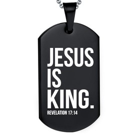 DOMYUHAO Christian Jesus Is King Bible Verses Dog Tag Necklace Gifts for Men Women -Personalization Engraved Stainless Christian Wedding Pendant Gifts (Black 8)