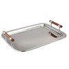 Elegance Stainless Steel Large Rectangular Tray with Wood Handles, 22