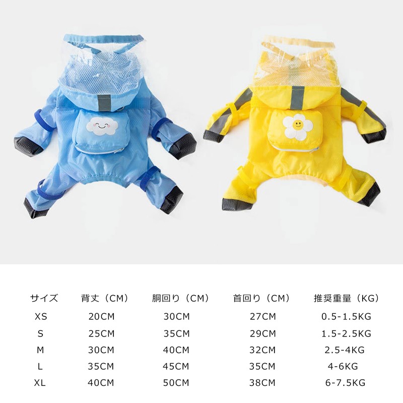 Raincoat for Dogs, Transparent Cap, 4 Legs, Compatible with Rainy