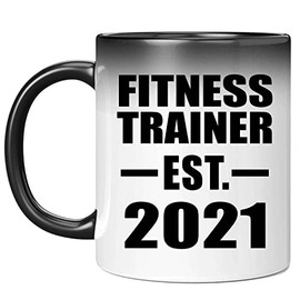Designsify Gifts, Fitness Trainer Established EST. 2021, 11oz Color Changing Mug Ceramic Heat Sensitive Magic Tea-Cup, for Birthday Anniversary Valentines Mom Mothers Fathers Day Party, to Men Women