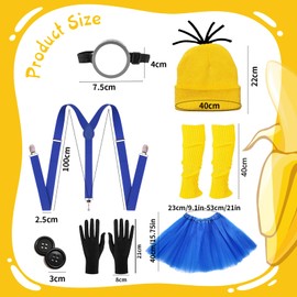 7 Pieces Yellow Costume Set for Adults and Children, Includes Goggles, Hat, Gloves, Leg Socks, Button Skirts, World Reading Day, Party, Carnival, Film Costume for Men and Women