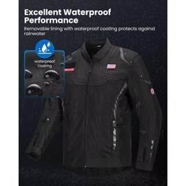 ILM Motorcycle Mesh Jacket with CE Armor and Detachable Waterproof Liner Dual Sport All Season Riding for Men Model JRC2-M Black, L