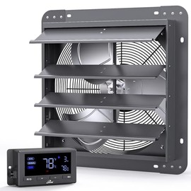 iLIVING 16" Wall Mounted Shutter Exhaust Fan, Automatic Shutter, Temperature and Humidity Controls with Variable Speed, 1736 CFM at 1600 RPM DC Motor