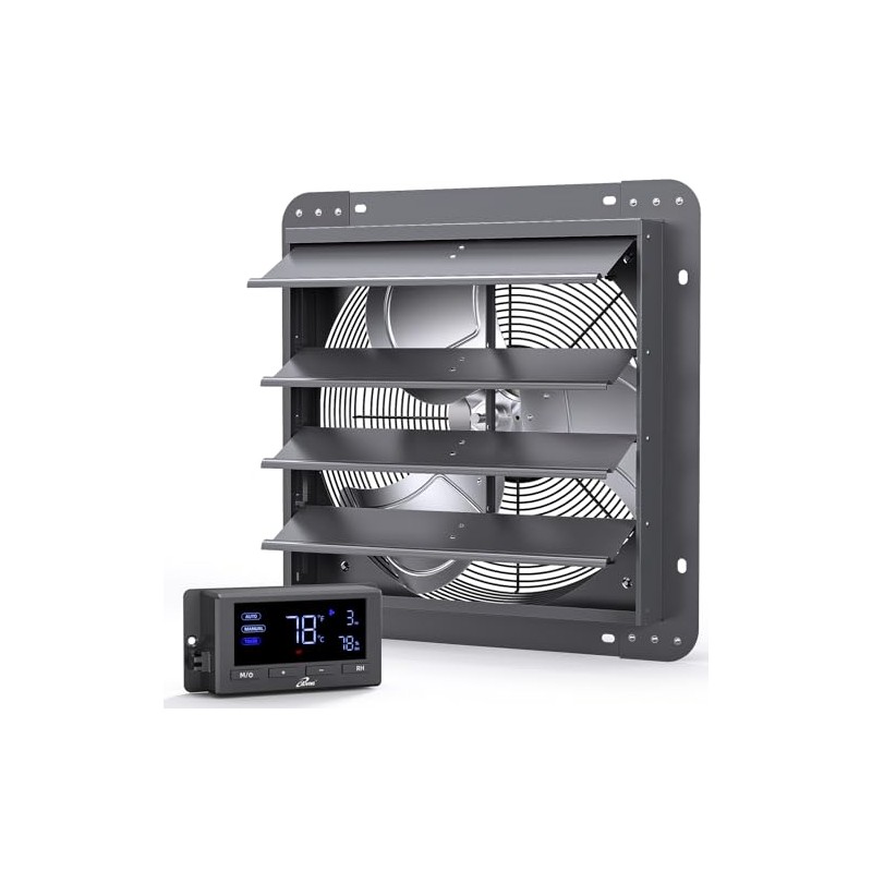 iLIVING 16" Wall Mounted Shutter Exhaust Fan, Automatic Shutter, Temperature
